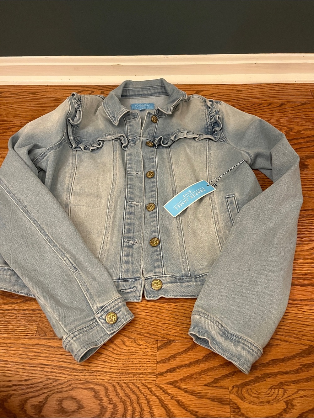 New With Tags (NWT) Draper James RSVP Ruffle-Trim Denim Jacket Size L